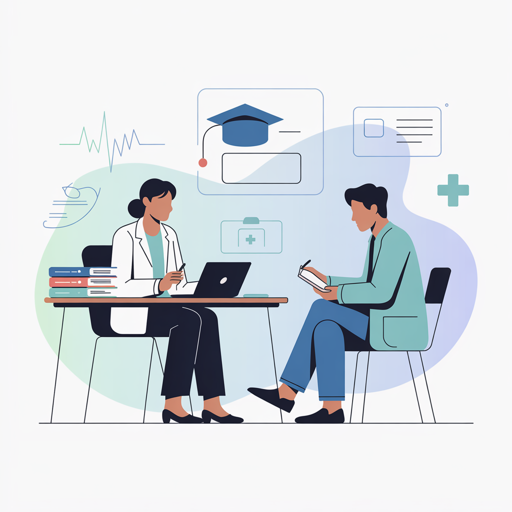 Doctor counselling student for NEET PG guidance - Professional medical consultation scene
